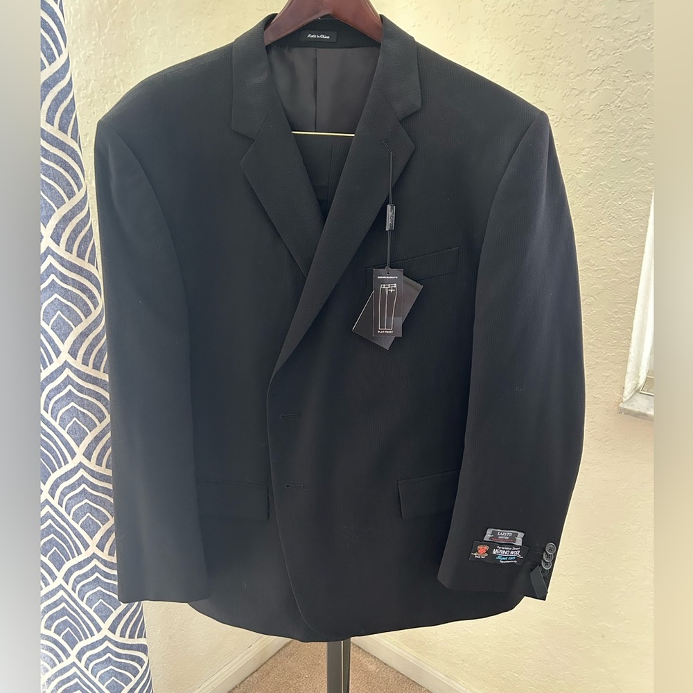 NWT Lazetti Couture Mens Two Piece Suit Black 46S